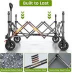 Collapsible Wagon Cart with Wider Wheels, 330lbs Heavy Duty Foldable Beach Wagon with Auto-Rebound Handle, 180L Utility Grocery Shopping Cart for Garden, Shopping, Camping, Sports, Gray