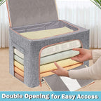 100L Large Storage Bags,Linen Stackable Clothes Storage Bins with Hold Shape Metal Frame,2 Opening Ways Fabric Visible Lidded