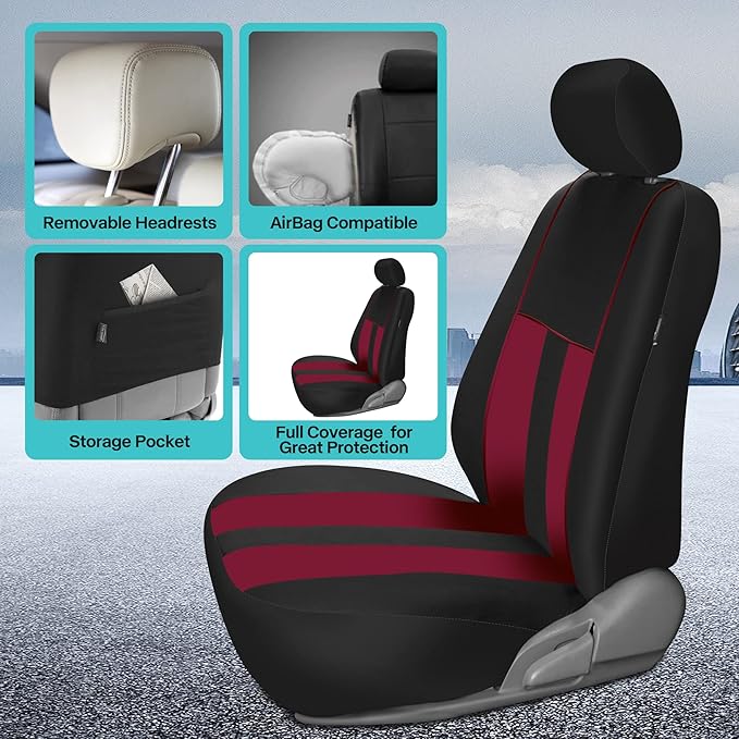 FH Group Car Seat Cover Front Set Striking Striped Car Seat Covers with Front Seat Covers and Rear Split Bench, Universal Fit