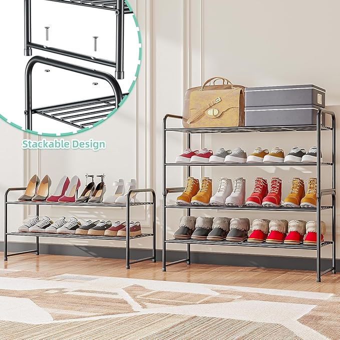 SUFAUY 2 Pack 2-Tier 33" Wide Shoe Rack, Shoe Shelf Storage Organizer for Entryway, Extra Large Capacity, Bedroom Footwear Or