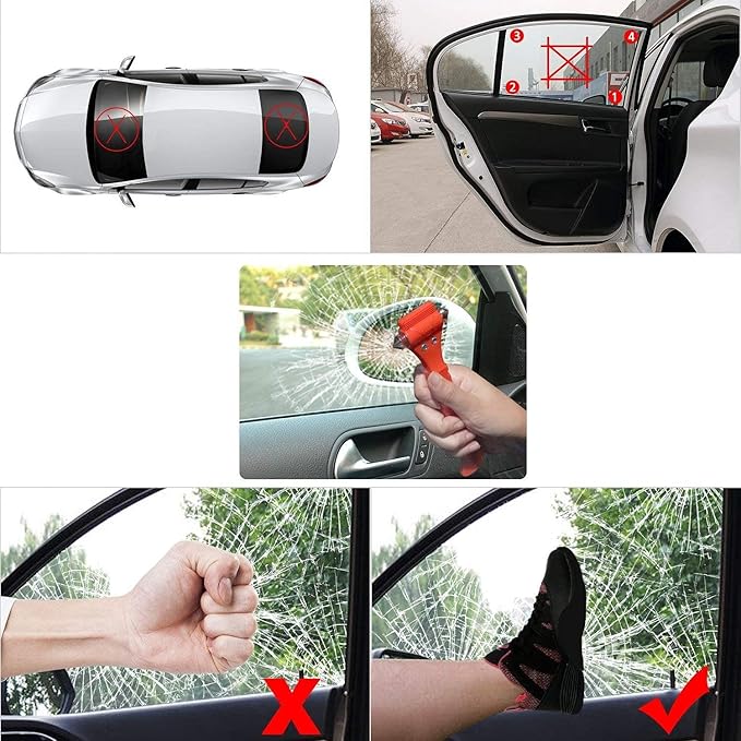 SINSEN Car Safety Hammer Set of 3 Emergency Escape Tool Auto Car Window Glass Hammer Breaker and Seat Belt Cutter Escape 2-in