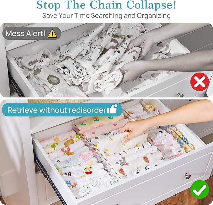 Vtopmart 14 Pack Drawer Dividers for Clothes, 4" High 10.2"-16.5" Adjustable Expandable Dresser Drawer Organizer, Clear Plast