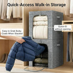 GoMaihe Clothes Storage Bins Metal Frame: 55L Extra Large Stackable Closet Storage Bin with Lid & Clear Window, Heavy Duty Bl