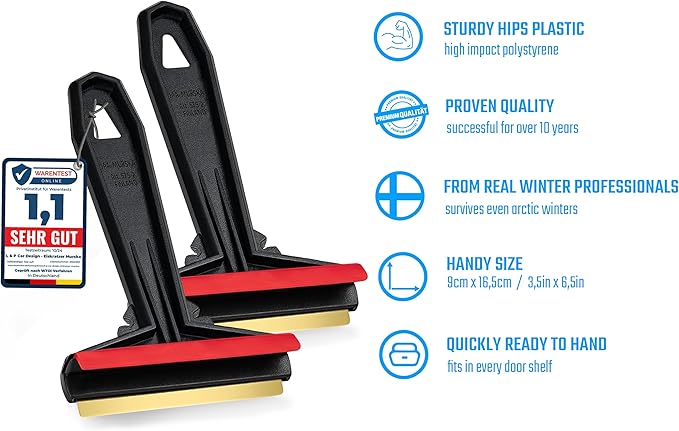 Car Ice Scraper Brass Blade - Fast, Easy & efficient - [ 2 Pack ] Brass Ice Scraper for Car - Ice Scrapers for Car Windshield Ice Scraper - Original Murska from Europe - for Winter - A054-2 Black Red