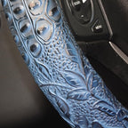 Car Steering Wheel Cover Universal 15 Inch Middle Size Auto Anti-Slip Leather Wheel Protector with Flower Grain Design Blue Style
