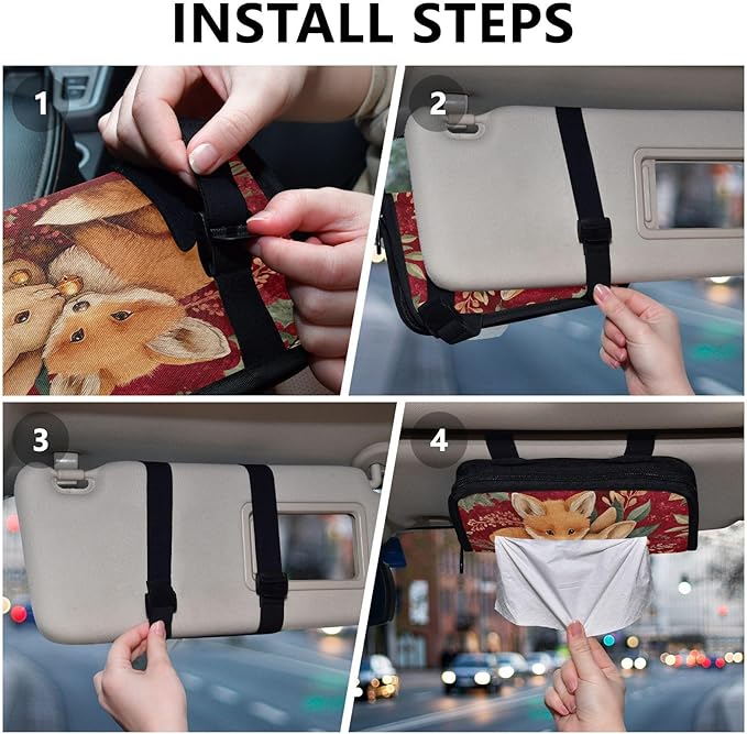 Car Tissue Holder Car Visor Organizer Tissue Box Holder for Car Sun Visor Organizer with Car Vehicle Accessories Essentials Interior for Women Men Christmas Fox Bunny Red