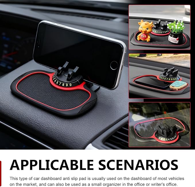 Multifunctional Car Anti-slip Mat, Car Dashboard Anti-slip Pad with Temporary License Plate, 360° Rotatable Dashboard Phone M