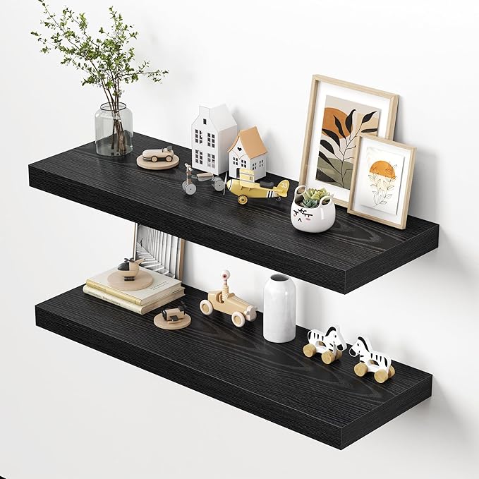 Dreamland 40" Floating Shelves for Wall, 12" Deep Thicker Black Floating Shelves, Wall-Mounted Shelves for Bedroom, Living Ro