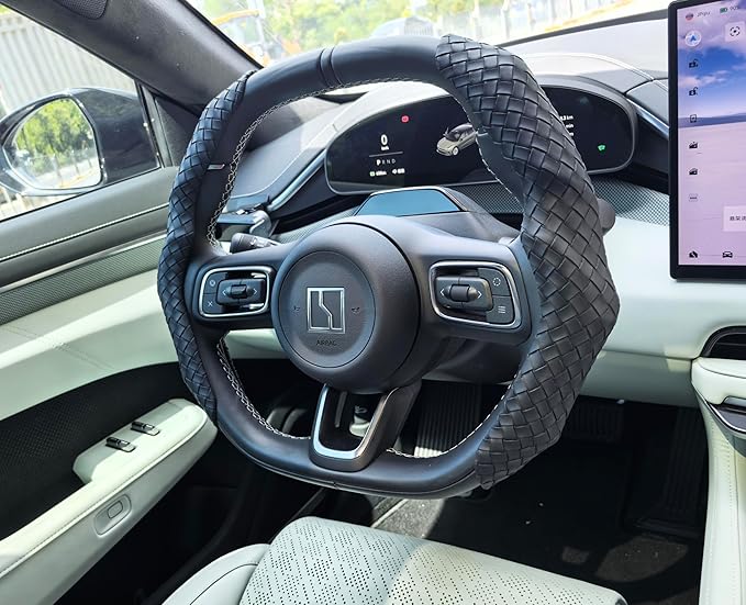 Quick Install Braided Pattern Nappa Leather Steering Wheel Grips,Woven Texture Car Steering Wheel Cover,for Women,for 14 to 1