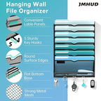 8-Tier Hanging Wall File Organizer with 5 Hooks, Mesh Wall File Holder Vertical Mount Mail Organizer for Papers, Folders, Mag
