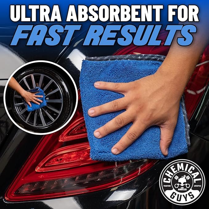 Chemical Guys Professional Grade Premium Microfiber Towels for Cars, Blue, 16" x 16", Ultra-Soft and Scratch-Free Car Detaili