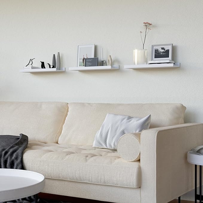RICHER HOUSE 3 Set White Floating Shelves, 16 inches Wall Mounted White Shelves for Wall Decor, Picture Ledge Shelf with Lip 