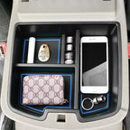 Center Console Organizer Compatible with 2007-2014 Chevy Silverado GMC Sierra Avalanche Tahoe Suburban Yukon Yukon XL Accessories, Floor Mounted Center Console ONLY,Blue Trim