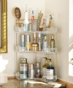 EUHOME 3-Tier Corner Bathroom Counter Organizer Makeup Cosmetic Storage, Tool-Free Installation Acrylic Vanity Shelf, Counter