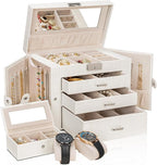 AKOZLIN 4-Tier Jewelry Box Lockable Leather Jewelry Storage Case Organizer with 3 Drawers for Women Girls Ring Necklace Earri