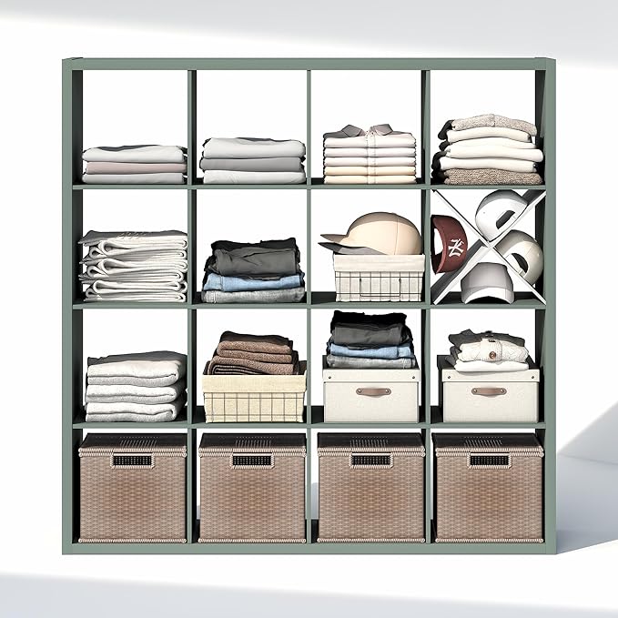 Furinno Cubic Closet Organizers and Storage, 16-Cube Closet Organizer, Open Shelf Closet Storage, Extra Thick Frame for Wardr