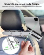 AboveTEK Tablet Holder for Car Headrest- Anti-Theft iPad Car Holder Back Seat, Secure Locking System with 360° Swivel, Universal for 4-11" Tablets, Durable Aluminum Mount for Travel & Business, Silver