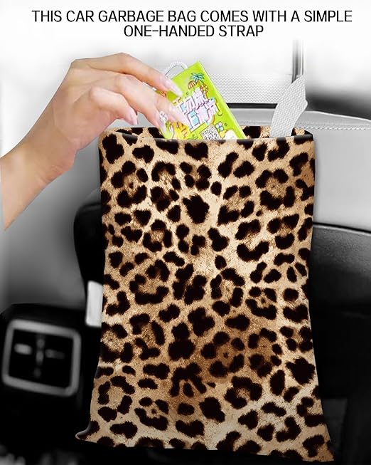 Car Trash Can, Durable Hanging Car Trash Garbage Bag, Cute Automotive Garbage Cans Organizer, Cute Leopard Skin