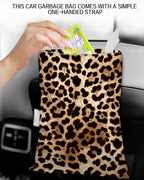 Car Trash Can, Durable Hanging Car Trash Garbage Bag, Cute Automotive Garbage Cans Organizer, Cute Leopard Skin