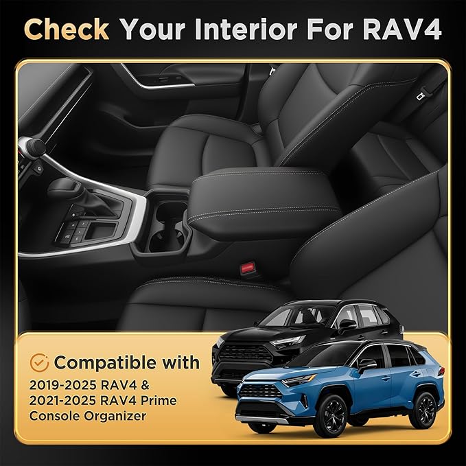 for Toyota RAV4(2019-2025) & RAV4 Prime(2021-2025) Center Console Organizer [Double Layers & Carbon Fiber] Gear Shift Tray Silicone Cup Holder for Toyota RAV4 Prime & RAV4 Accessories Black