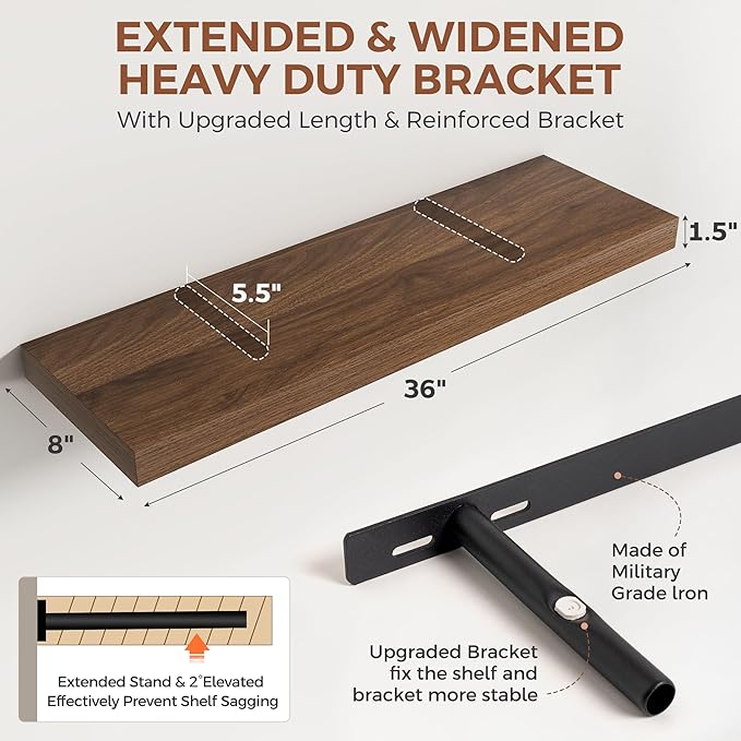 Dreamland 36 Inch Floating Shelves for Wall,8 Inch Deep Floating Shelves,36" W x 8" D Wall Shelves for Bedroom,Living Room,Ki