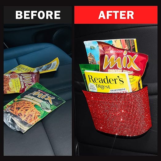 Cavalcade Car Trash Can, Hanging Trash Bin, Leakproof Garbage Organizer, Bling Vehicle Waste Basket, Mini Dustbin Container with Clip for Car, Office, Kitchen, Bedroom, Home and More, Red, Small