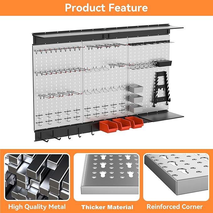 WALMANN 113 PCS Pegboard Wall Tool Organizer Kit with Pegboard Hooks, Bins, Pegboard Tools Storage System for Garage, Modular