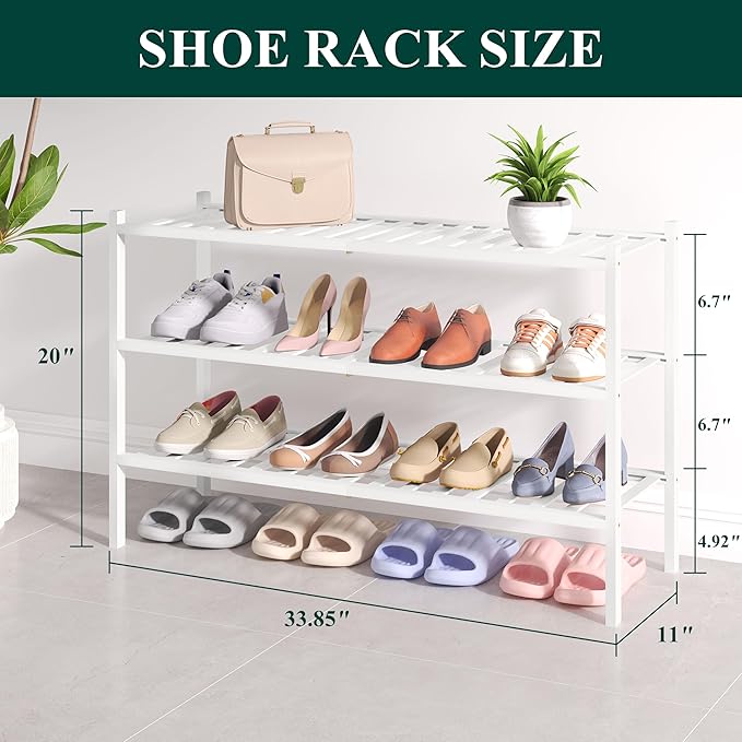 Smiry Bamboo Shoe Rack for Closet, 3 Tier Long Wooden Stackable Shoe Organizer, Free Standing Shoes Storage Shelf for Entrywa