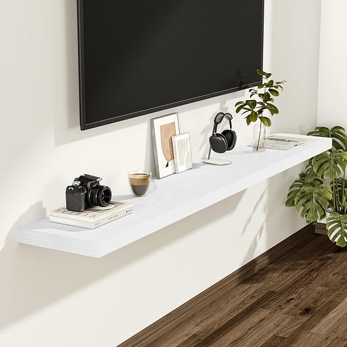Vivelove White Floating Shelves 12 Inches Deep, 55x12 Floating Shelves for Wall with Invisible Brackets, Room Shelves for Liv