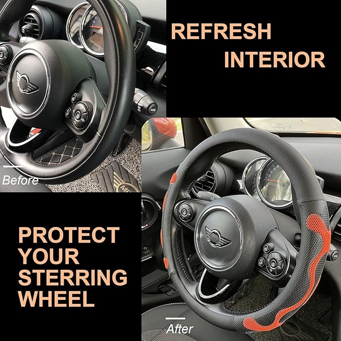 PINCTROT Comfy Grip Steering Wheel Cover, Anti-Slip Design, Universal 14.5-15 Inch(Silicone Orange)