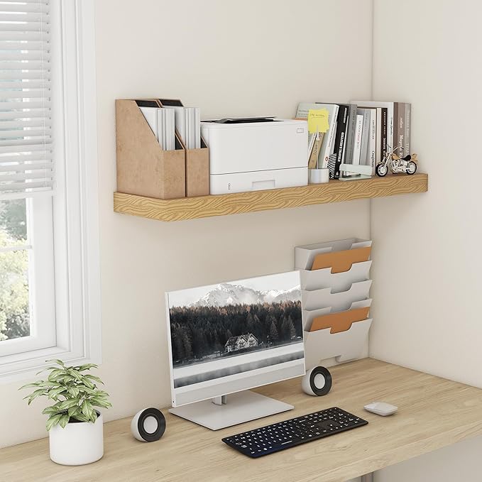 48 Inch Oak Floating Shelf | 12 Inch Deep Floating Shelves Set of 1 | 48" D x 12" D Rustic Wood Shelves for Wall | Deep Oak S