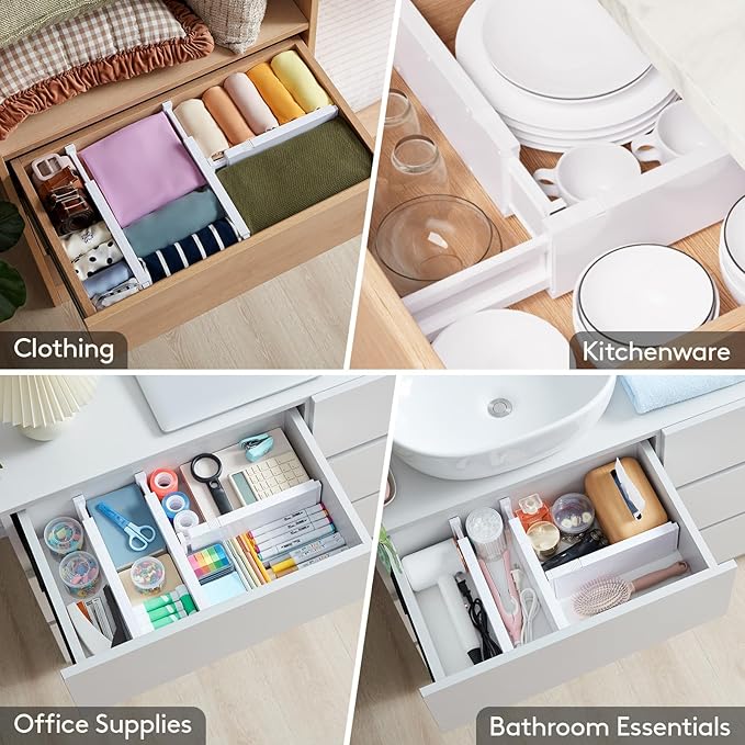 Lifewit 5 Pack Drawer Dividers Bamboo 4" High, 16-22" Adjustable Drawer Organizers for Clothes, 5 Pack Drawer Dividers 4" Hig