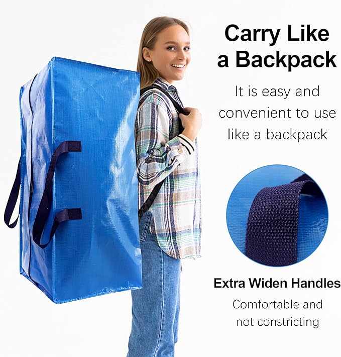 VELVETSURE Heavy Duty Extra Large Moving Bags W/Backpack Straps - Strong Handles & Zippers, Storage Totes For Space Saving, F