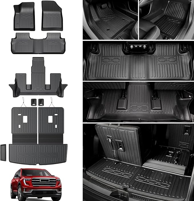 Floor Mats for 2017-2023 GMC Acadia 6 Passenger Captain Chairs All Weather Cargo Mat with Backrest Mat for 2023 GMC Acadia Denali Accessories