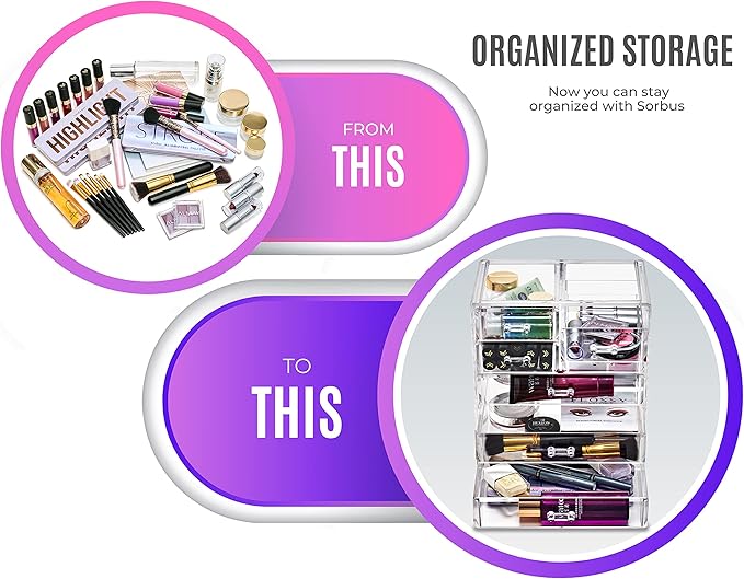Sorbus Acrylic Makeup Organizer Set, 7-Drawer Vanity & Countertop Cosmetic Storage with Small & Wide Drawers, Clear Makeup St