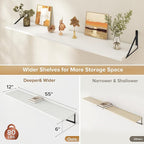 Deep Floating Shelves Wall Mounted, 55"x12" White Wall Shelves with Brackets Set of 2 for Bedroom, Living Room, Bathroom, Kit