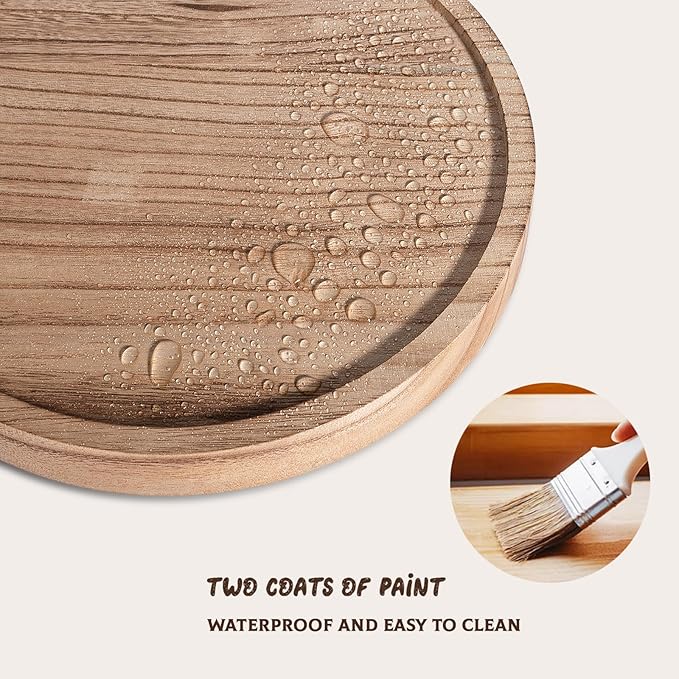 Round Decorative Tray Wood Bathroom Counter Organizer Farmhouse Kitchen Decor Wooden Riser for Soap Dish, Perfume, Candle, Sp