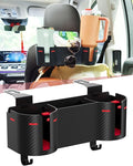 Car Headrest Backseat Cup Holder 3.7" with Organizer, High Capacity 4 in 1 Seat Back Organizer with Headrest Hooks, Multifunctional Storage for Car Travel Accessories Compatible with Most Vehicles