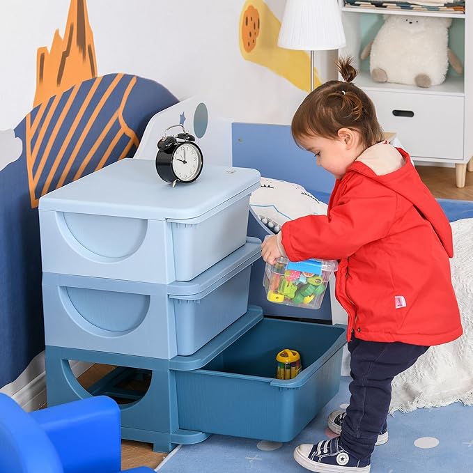 Qaba 3 Tier Kids Storage Unit, Toy Organizers and Storage with 3 Drawer Chest for Kids Bedroom Nursery Kindergarten Living Ro