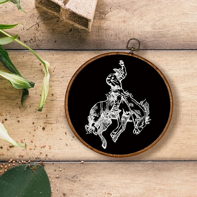 KSDUT Western Cowboy Horse Black Wall Art Decor - Brown Bucking Southwestern Wall Art Canvas Frame Hanging Prints, Mid Centur