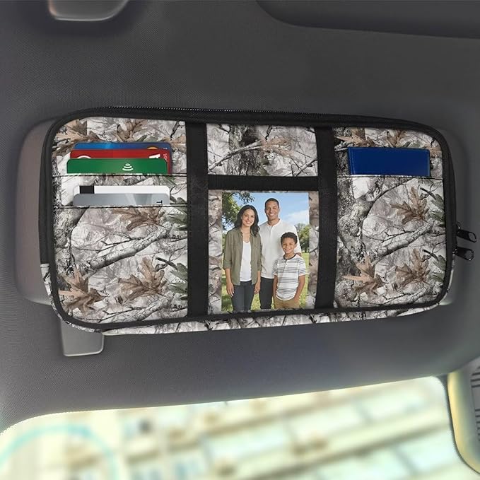 Sun Visor Organizer for Trucks,Branch Pattern Car SUV Storage Pouch Holder with Multi-Pocket Zipper Document Holder for Insurance, Pen, Chapstick