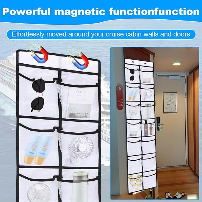 CTTZCKJ Over The Door Organizer For Cruise Ships|Magnetic Door Organizers with 14-Pocket for Cruise Ship|61"x11"|Cruise Over 