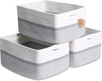 NaturalCozy Storage Baskets 16.8”x13”x7.6” Cotton Rope Woven Baskets for Organizing 3-Pack | Toy Storage Bins | Basket for Sh