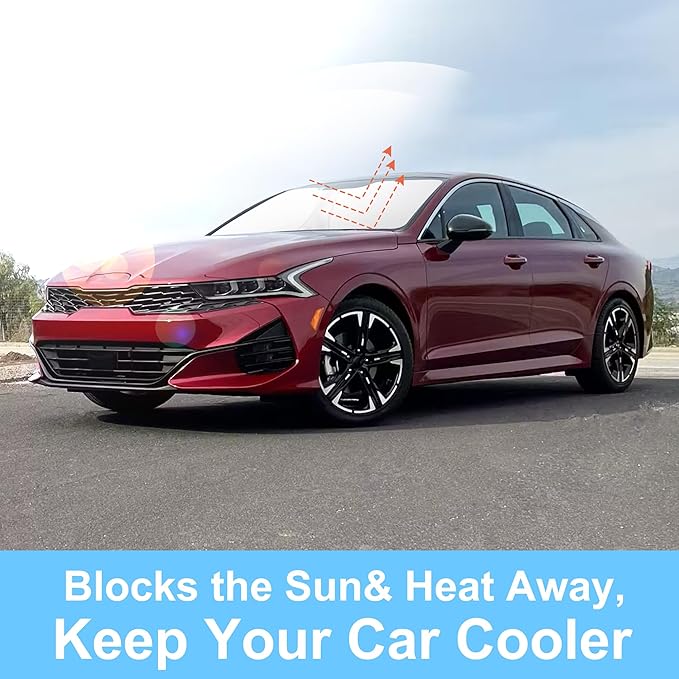 TINGLU Sun Shade for Hyundai Sonata 2021-2024 2025 2026 Kia K5/2020-2026 Accessories Windshield Sun Shade Window Shade UV Rays Protection Sun Visor Cover with Steering Wheel Sunshade Storage Bag