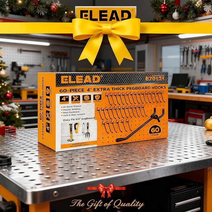 ELEAD 60-Piece 4 Inch Extra Thick Pegboard Hooks, Heavy Duty Peg Board Organizer Accessories, Peg Board Tool Hangers Fit for 