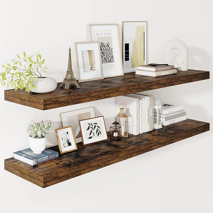 Vivelove 12" Deep Floating Shelves 47.2" Long, Wall Shelves for Living Room Bedroom Bathroom Kitchen Laundry Room, Farmhouse 
