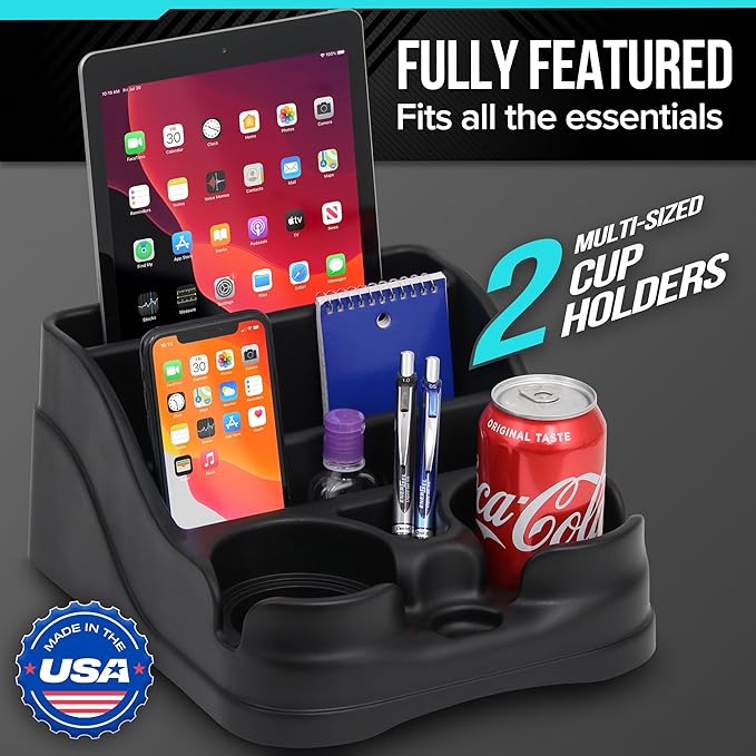 Moblorg Small Center Console for Cars, Trucks, Minivans, SUVs, Vehicle Organizer, Cup Holders, Recycled Plastic, Made in USA 