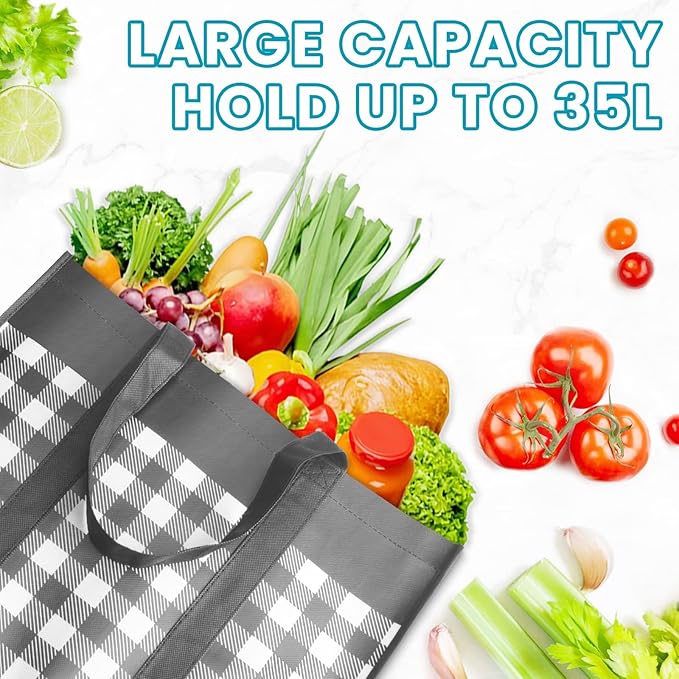 WOWBOX Reusable Grocery Bags,10-Pack, Foldable Reusable Shopping Tote Bags bulk with Reinforced Handles,Large Storage Bags with Water Resistant Coating for Groceries,Multipurpose,Grey-White