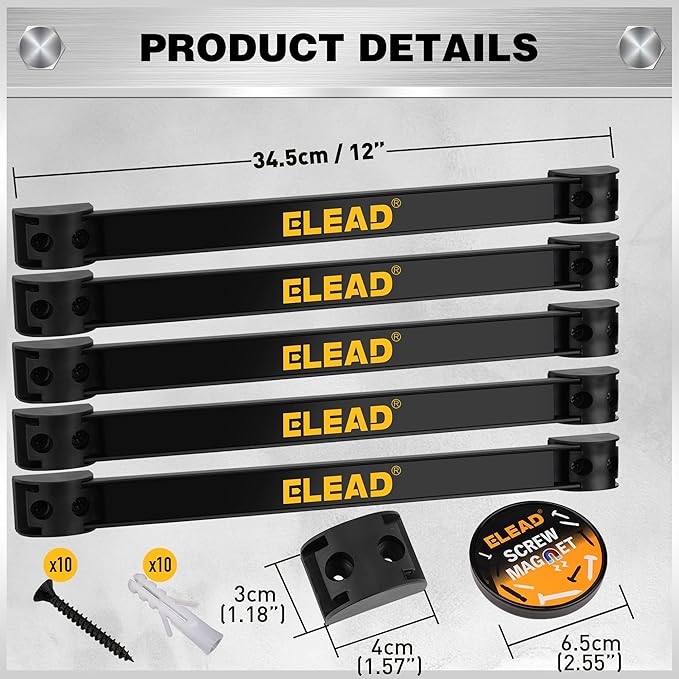 ELEAD 6-Piece 12" Magnetic Tool Holder Storage Organizer - Wall Mount Rack Garage Organization Power Magnet Hanger Workbench 
