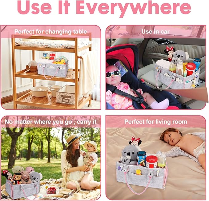Baby Diaper Caddy Organizer for Girl Boy Large Nursery Storage Bin Basket Portable Holder Tote Bag for Changing Table and Car
